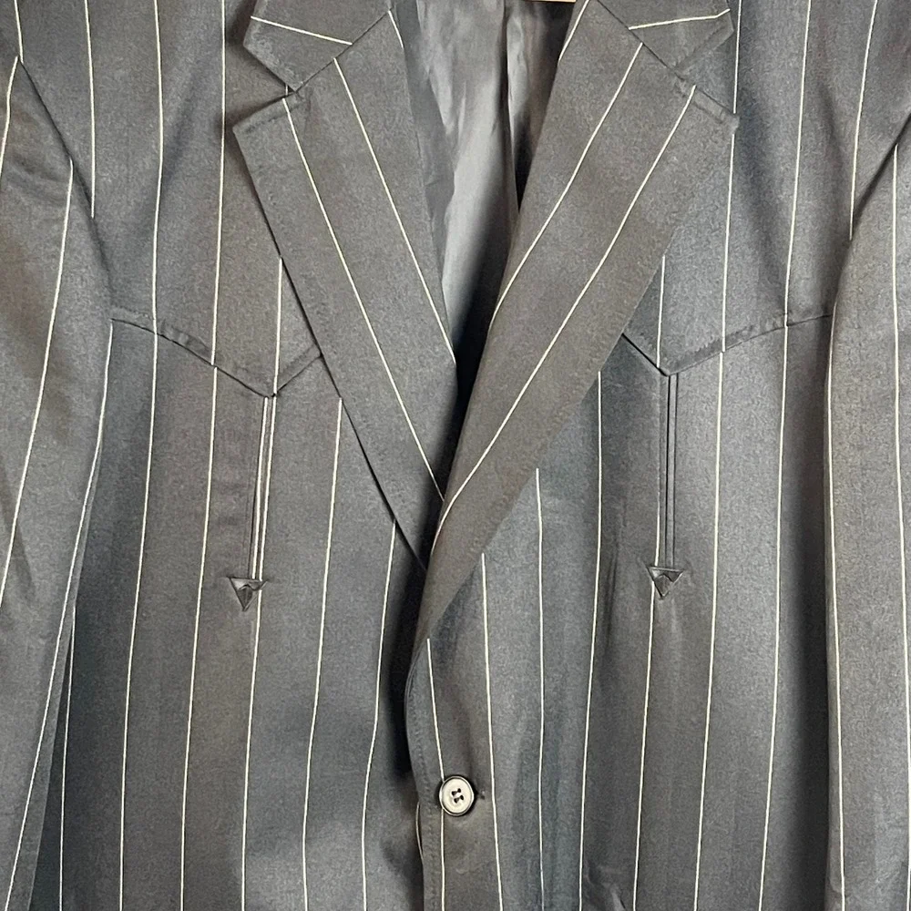 Elegante Mexico Mens Western Blazer 46‎ / 38  Black Pinstripe Herringbone Arrow